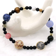 Solar System 9 Planets Universe Stars Women Office Style Natural Stones Beaded Stretch Strand Bracelets Saturn Pluto Earth Moon