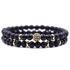 HYHONEY 2pc/sets Natural stone Bracelet men Micro Pave CZ 8mm Disco Ball Charms Bracelets for women Men jewelry viking bijoux