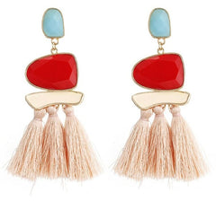 E0502 Bohemian Long Statement Tassel Drop Earrings Luxury Resin Beads Tassel Earrings For Women 7 Color Choice Dangle Earrings